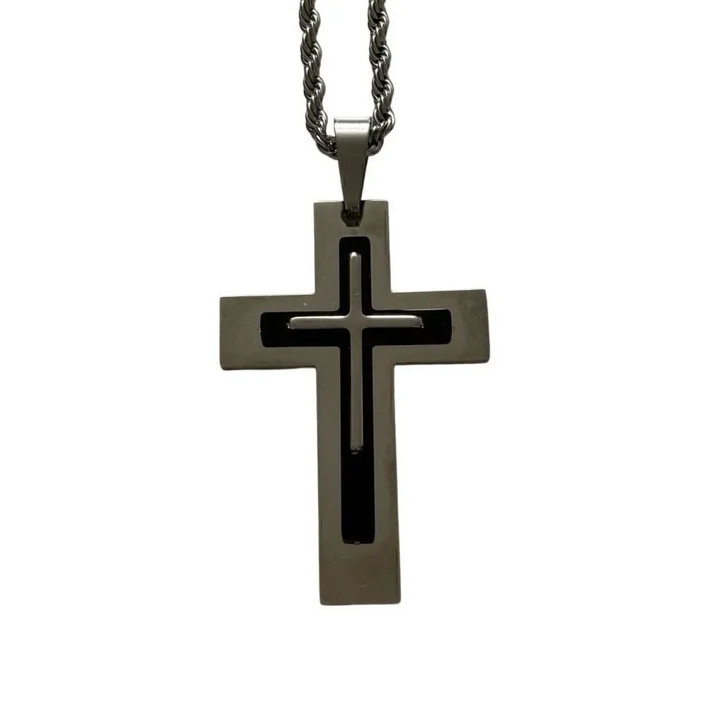 Elite force stainless steel men’s cross necklace silver black new